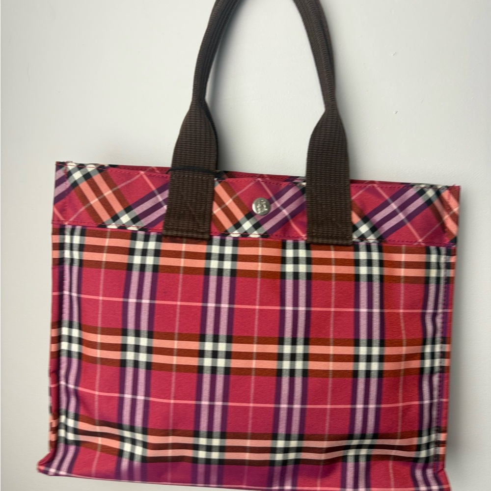 Burberry red and Brown Plaid coated canvas bag - Picture 3 of 9